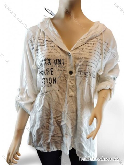 Tunika s kapucí dlouhý rukáv dámská nadrozměr (XL/2XL ONE SIZE) ITALSKá MóDA IM424002/DR