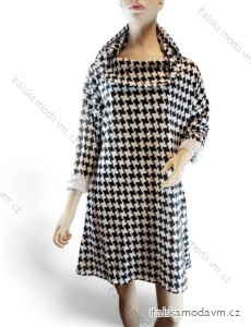 Šaty teplé mikinové dlouhý rukáv dámské nadrozměr (XL/2XL ONE SIZE) ITALSKÁ MÓDA IMD23836