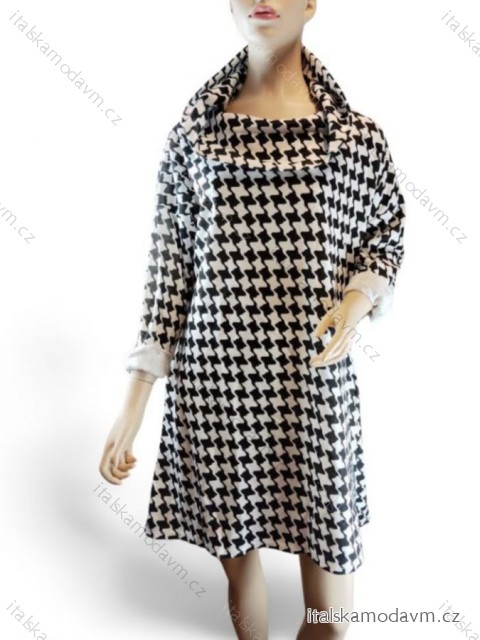 Šaty teplé mikinové dlouhý rukáv dámské nadrozměr (XL/2XL ONE SIZE) ITALSKÁ MÓDA IMD23836/DR XL/2XL Černo-bílá