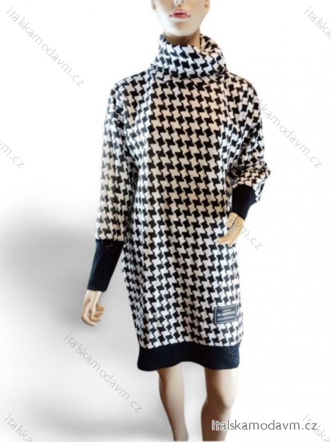 Šaty mikinové dlouhý rukáv dámské (S/M/L ONE SIZE) ITALSKÁ MÓDA IMD23716/DR M/L Černo-bílá