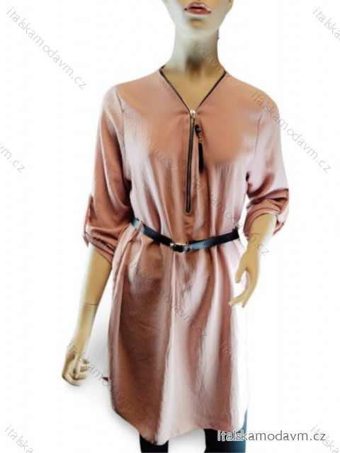 Šaty/tunika so zipsom a opaskom dlhý rukáv dámske nadrozmer (S/M/L ONE SIZE) TALIANSKA MóDA IMD22886/DU   staroružová
   S/M