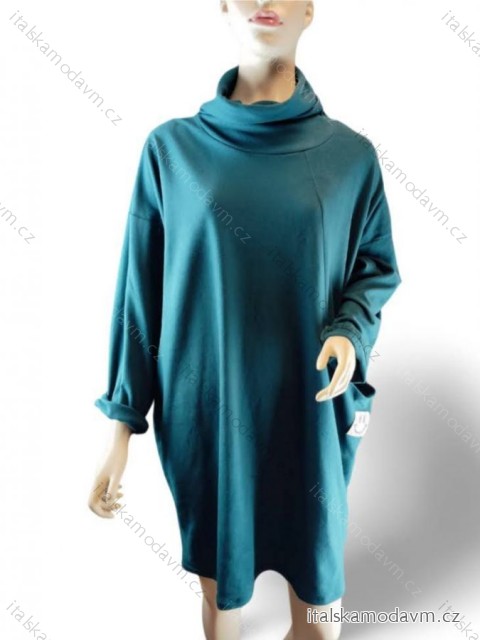 Šaty teplé dlouhý rukáv dámské nadrozměr (XL/2XL ONE SIZE) ITALSKá MóDA IMC23SMILE/DR XL/2XL smaragdová