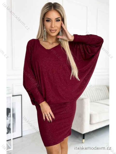 Netopýří šaty s výstřihem - vínová barva se třpytkami NMC-402-4/DU vínová 2XL/3XL