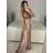Šaty dlhé plesové elegantné na ramienka dámske (S/M ONE SIZE) TALIANSKA MÓDA IMPBB22O5728/DR hnedá