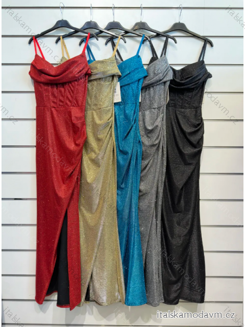 Šaty dlouhé společenské  třpytivé na ramínka dámské (S/M ONE SIZE) ITALSKÁ MÓDA IMPSH246455A