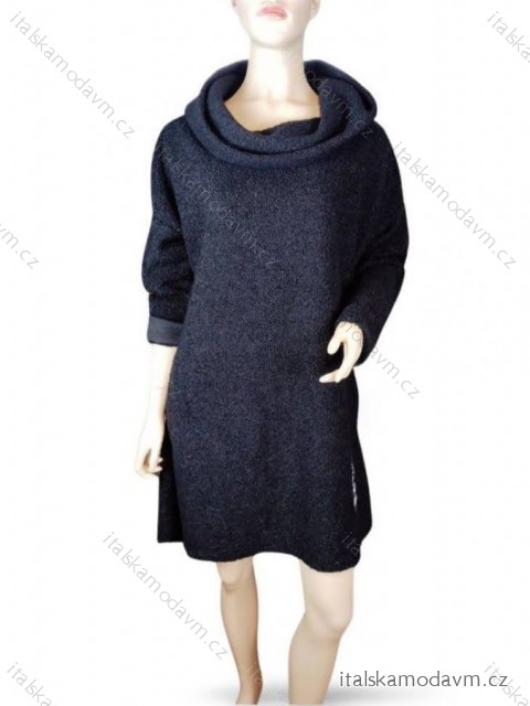Šaty mikinové dlouhý rukáv s kapucí dámské (S/M/L ONE SIZE) ITALSKÁ MÓDA IM424007/DR M/L Černá