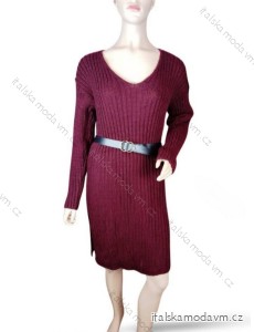 Šaty pletené s páskem dlouhý rukáv dámské (S/M/L ONE SIZE) ITALSKá MóDA IMD23848