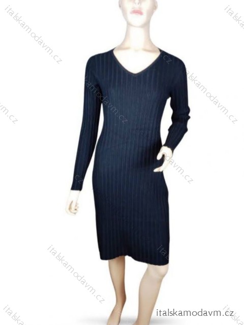 Šaty dlouhé úpletové dlouhý rukáv dámské (S/M ONE SIZE) ITALSKÁ MÓDA IMWGB232883/DUR Černá S/M