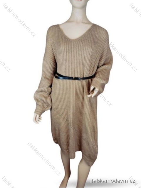Šaty pletené s opaskom dlhý rukáv dámske (S/M ONE SIZE) TALIANSKA MÓDA IMM23M5173/DR