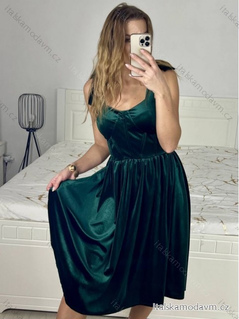 Šaty elegantné  na ramínka  dámske (S/M ONE SIZE) TALIANSKA MÓDA IMWGB234466/DU   smaragdová
   S/M