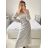 Šaty spoločenské dlhé trblietavé dlhý rukáv dámske (S/M ONE SIZE) TALIANSKA MODA IMM23FS52861/DU čierna S/M