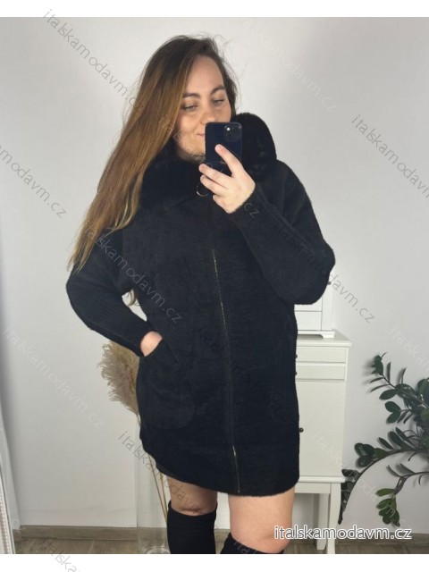 Kabát alpaka s kapucňou dlhý rukáv dámsky nadrozměr (2XL/3XL ONE SIZE) TALIANSKA MÓDA IMWC233248/DUR