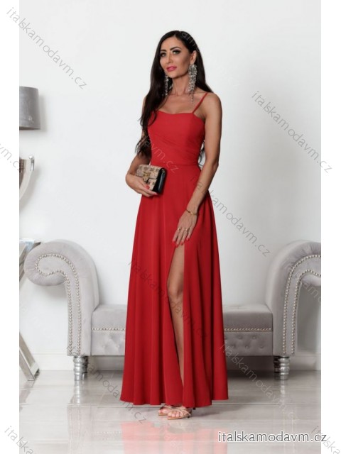 Šaty dlouhé saténové společenské na ramínka dámské (34-42) POLSKÁ MÓDA PMLEL24NATHALIE2 34 červená