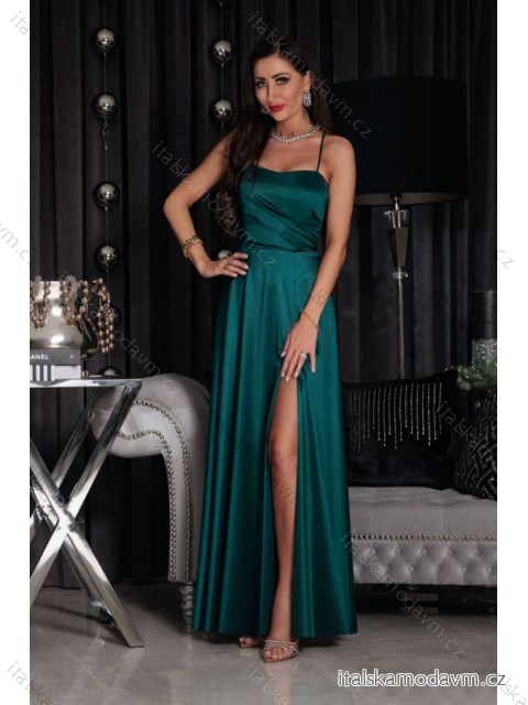 Šaty dlhé saténové spoločenské na ramienka dámske (34-42) POLSKÁ MÓDA PMLEL24NATHALIE3 42 smaragdová