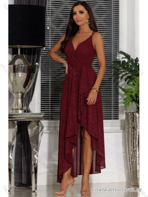 Šaty dlhé spoločenské trblietavé na ramienka dámske (34-40) POLSKÁ MÓDA PMLEL24PAULA6 vínová 36