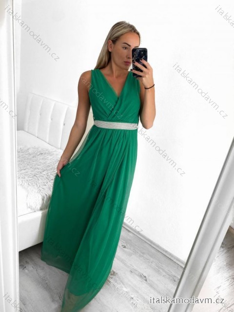 Šaty dlouhé společenské elegantní bez rukávu dámské (S/M ONE SIZE) ITALSKÁ MÓDA IMPSH223598/DU zelená