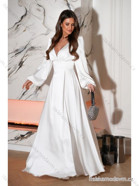 Šaty společenské saténové dlouhý rukáv dámské (34-40) POLSKÁ MÓDA PMLBC24298-04