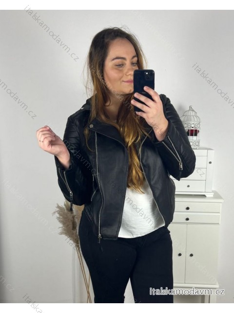 Bunda koženková dámska nadrozmer (S-2XL) POLSKÁ MÓDA PMWB241937/DR M čierna