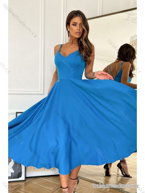 Šaty elegantní na ramínka dámské (34-40) POLSKÁ MÓDA PMLBC24244-08 světle modrá 38