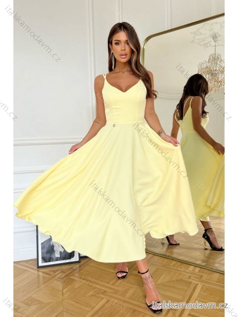 Šaty elegantní na ramínka dámské (34-40) POLSKÁ MÓDA PMLBC24244-14 žlutá 40