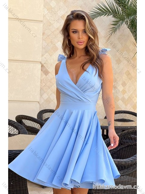 Šaty elegantní na ramínka dámské (34-40) POLSKÁ MÓDA PMLBC242209-08 světle modrá 34
