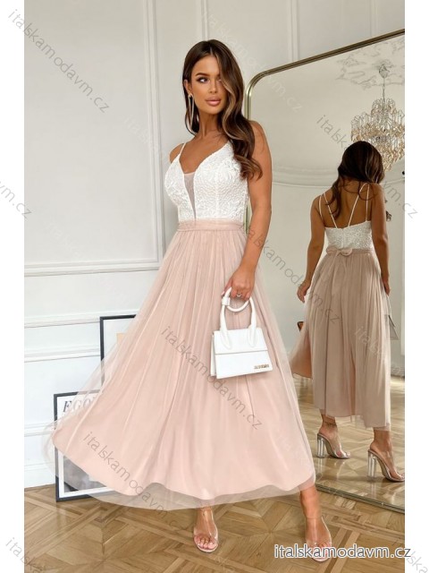 Šaty elegantné na ramienka dámske (34-40) POLSKÁ MÓDA PMLBC24286-34 béžová 36