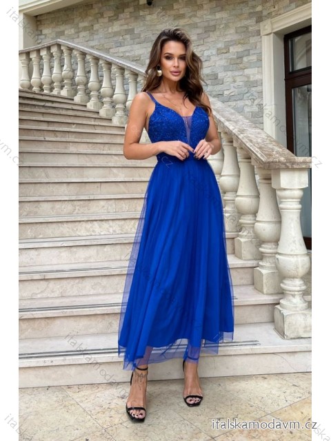 Šaty elegantní na ramínka dámské (34-40) POLSKÁ MÓDA PMLBC24286-05 modrá 40