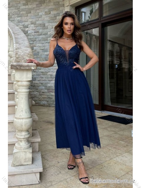 Šaty elegantní na ramínka dámské (34-40) POLSKÁ MÓDA PMLBC24286-01 tmavě modrá 34