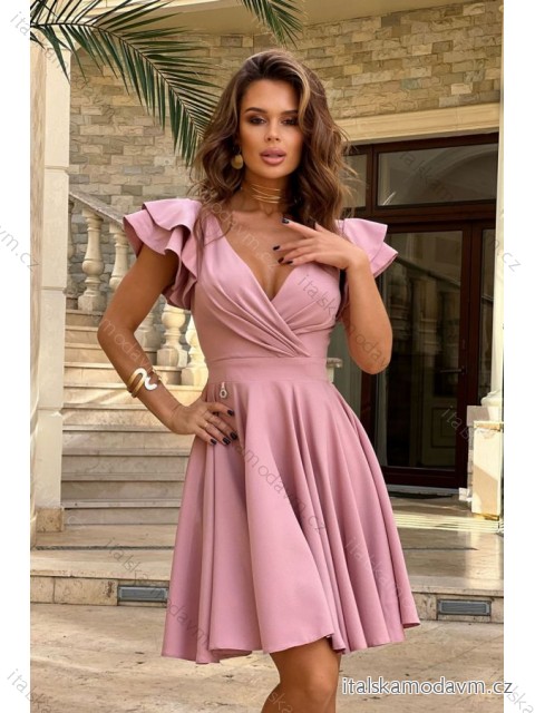 Šaty elegantný krátky rukáv dámske (34-42) POLSKÁ MÓDA PMLBC24281-20 ružová 38