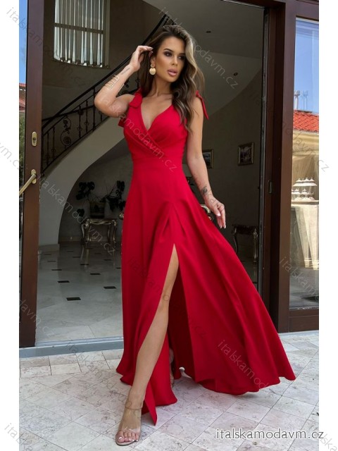 Šaty spoločenské na ramienka dámske (34-42) POLSKÁ MÓDA PMLBC242231-02 červená 40