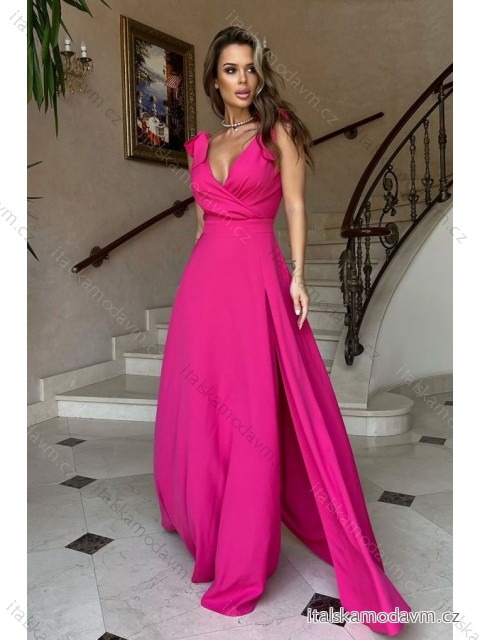 Šaty spoločenské na ramienka dámske (34-42) POLSKÁ MÓDA PMLBC242231-07 tmavo ružová 40