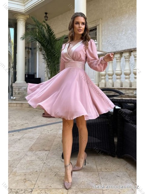 Šaty spoločenské dlhý rukáv dámske (34-40) POLSKÁ MÓDA PMLBC24295-20 ružová 40