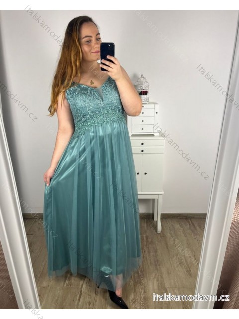 Šaty dlhé spoločenské na ramienka dámske nadrozměr  (L/XL/2XL ONE SIZE) TALIANSKA MÓDA IMPSH23L676/DUR mintová XL/2XL