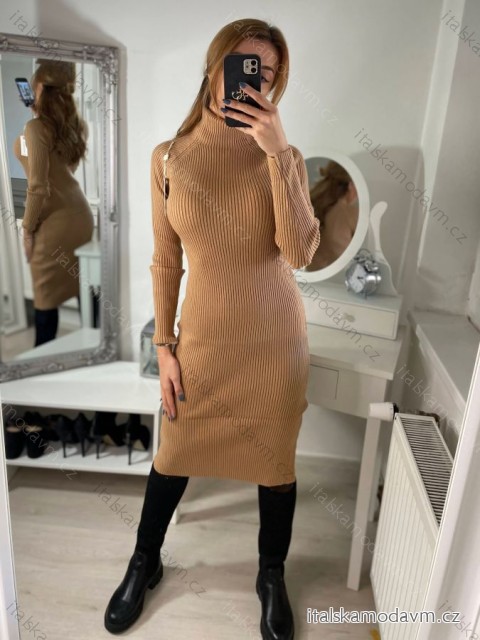 Šaty úpletové s rolákem dlouhý rukáv dámské (S/M ONE SIZE) FRANCOUZSKÁ MÓDA FMWT22J51765/DR