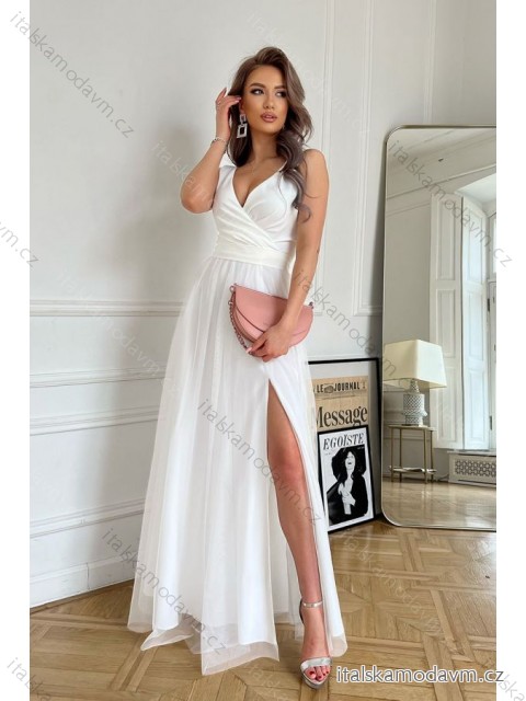 Šaty společenské dlouhé bez rukávu dámské (34-48) POLSKÁ MÓDA PMLBC24248-04 bílá 38