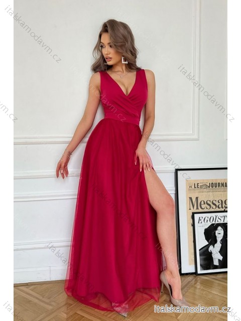 Šaty společenské dlouhé bez rukávu dámské (34-48) POLSKÁ MÓDA PMLBC24248-07 malinová 36