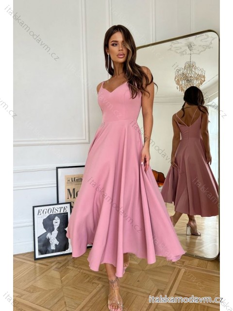 Šaty elegantní na ramínka dámské (34-40) POLSKÁ MÓDA PMLBC24244-20 růžová 38