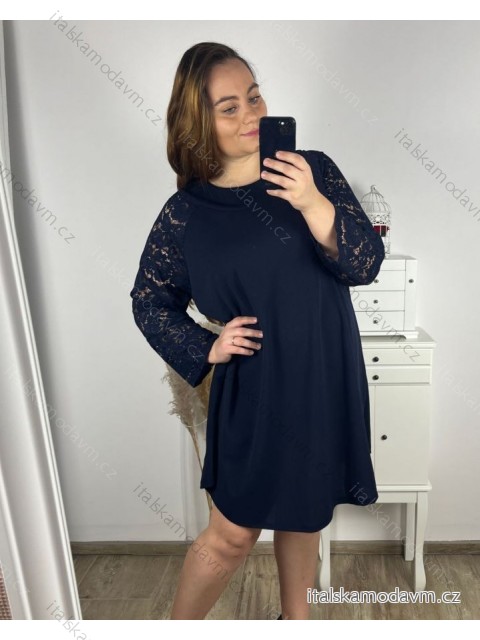 Šaty elegantní dlouhý rukáv dámské nadrozměr (3XL/4XL ONE SIZE) ITALSKá MóDA IM424BELLA/DU 3XL/4XL tmavě modrá