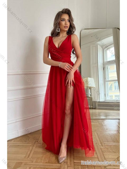 Šaty společenské dlouhé bez rukávu dámské (34-8) POLSKÁ MÓDA PMLBC24248-02 červená 38