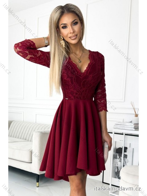 NICOLLE šaty s delšími zády a výstřihem - vínová barva NMC-210-15/DU -   vínová -   3XL