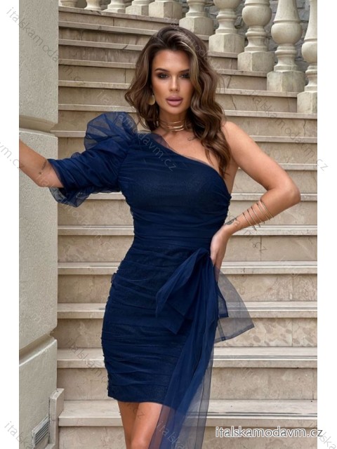 Šaty spoločenské bez rukávu dámske (32-40) POLSKÁ MÓDA PMLBC24274-01 tmavo modrá 34