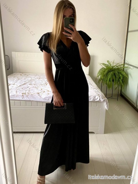 Šaty dlouhé společenské krátký rukáv dámské (S/M ONE SIZE) ITALSKÁ MÓDA IMPSH236540/DU -   Černá -   S/M