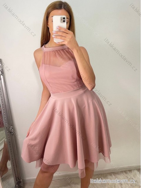 Šaty společenské krátké bez rukávu dámské (S/M ONE SIZE) ITALSKÁ MÓDA IMHMS23139/DU -   růžová starorůžová -   S/M
