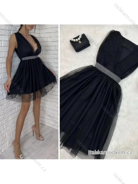 Šaty společenské bez rukávu dámské (S/M ONE SIZE) ITALSKÁ MÓDA IMHMS23106/DU -   Černá -   S/M