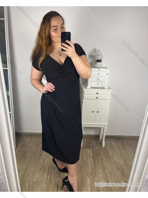 Šaty elegantní krátký rukáv dámské nadrozměr (40-42-44-46-48-50) ITALSKÁ MÓDA IMFF241203/DUR -   Černá -   44