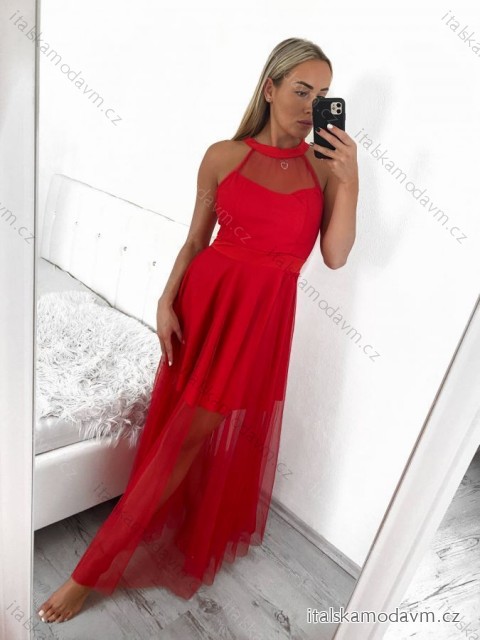 Šaty dlouhé společenské plesové bez rukávu dámské (S/M ONE SIZE) ITALSKÁ MÓDA IMHMS23148/DU -   červená -   S/M