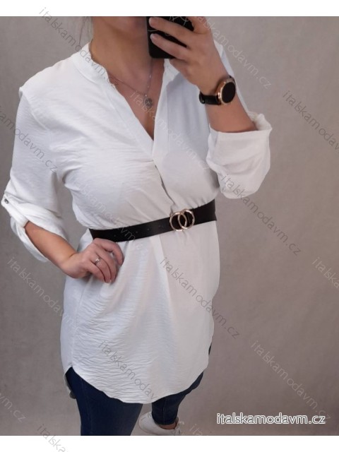 Tunika prodloužená košilová s páskem dlouhý rukáv dámská nadrozměr (2XL/3XL ONE SIZE) ITALSKÁ MÓDA IMD212156