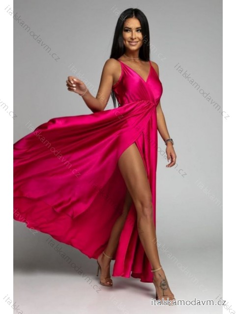 Šaty dlouhé letní saténové na ramínka dámské (S/M ONE SIZE) ITALSKÁ MÓDA IMM22360 -   růžová fuchsiová -   S/M