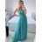 Šaty dlhé elegantné spoločenské na ramínka dámske (M/L ONE SIZE) TALIANSKA MóDA IM42380566 tmavo mintová M / L