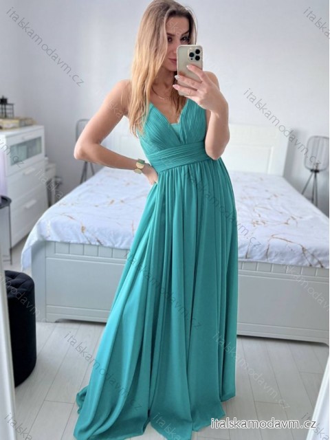 Šaty dlhé elegantné spoločenské na ramínka dámske (M/L ONE SIZE) TALIANSKA MóDA IM42380566 tmavo mintová M / L